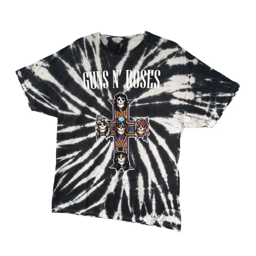 Guns N Roses Vintage Style Tie Dye Appetite for Destruction TShirt L Black White - Picture 1 of 14